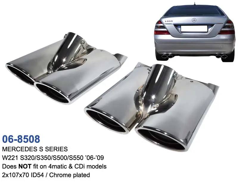 Mercedes-Benz S-Class W221 2006-2009 Add-On Oval Style Quad Exhaust Tips 1