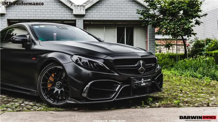 Darwinpro 2015-2018 Mercedes Benz W205 C63/S Amg Coupe Imp Style Partial Carbon Fiber Front Bumper W/ Grill & Canards 1