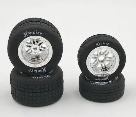 1Rc5527 Fr/Rr Tires & Chrome Wheels, Hoosier, 1/18 Midget (4) 1