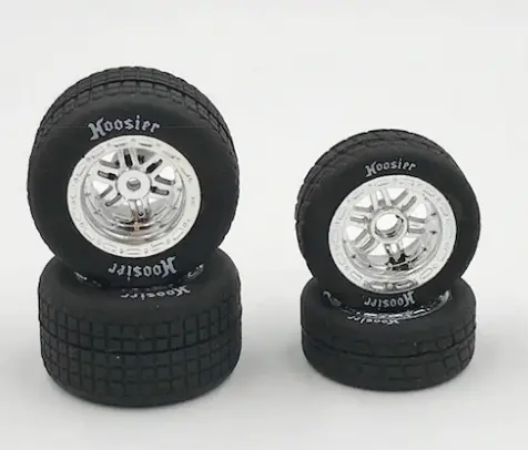1Rc5529 Fr/Rr Soft Tires & Chrome Wheels, Hoosier, 1/18 Midget (4) 1