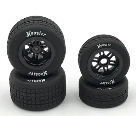 1Rc5530 Fr/Rr Soft Tires & Black Wheels, Hoosier, 1/18 Midget (4) 1