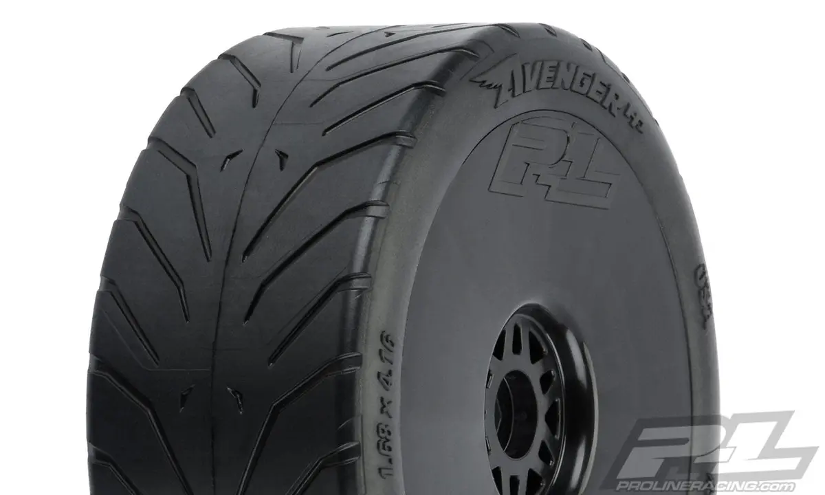 9069-243 Avenger Hp S3 (Soft) Street Belted 1:8 Buggy Tires Mounted On Black Wheels For Front Or Rear 1