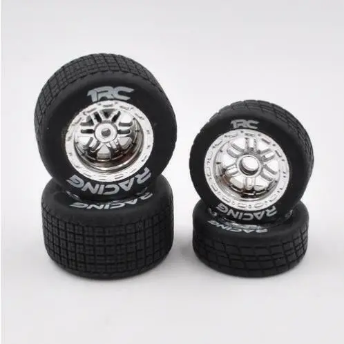 1Rc5520 Fr/Rr Tires & Wheels, Silver Chrome, 1/18 Midget 1