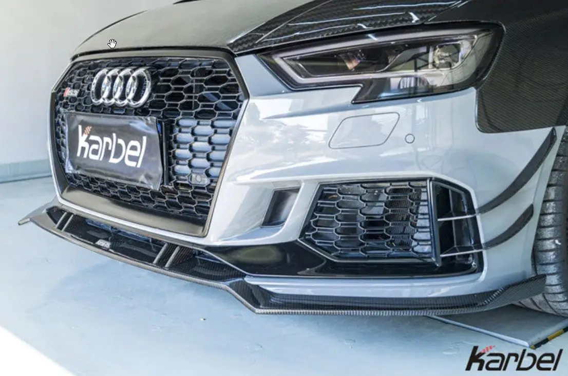 Karbel Carbon Dry Carbon Fiber Front Bumper Canards For Audi Rs3 2018-2020 3