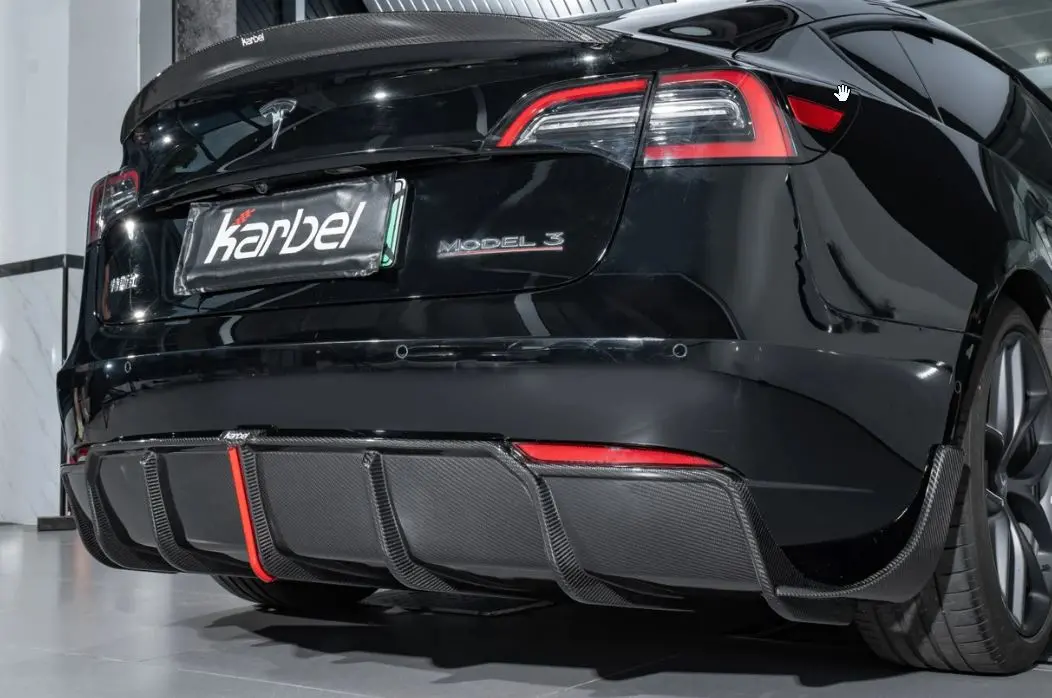 Karbel Carbon Pre-Preg Carbon Fiber Rear Diffuser & Canards For Tesla Model 3 / Performance 1