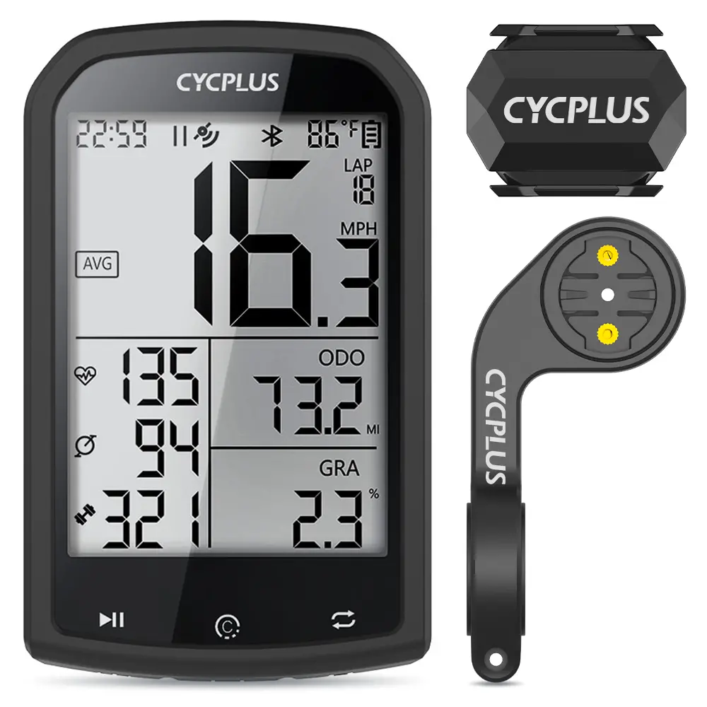 Cycplus Bike Computer M1 + Front Mount Z1 + C3 Bike Speed & Cadence Sensor 1
