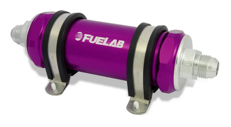 Fuelab 828 Inline Fuel Filter – -6An Inlet/Outlet, 100-Micron Stainless Steel Construction (Purple) 1