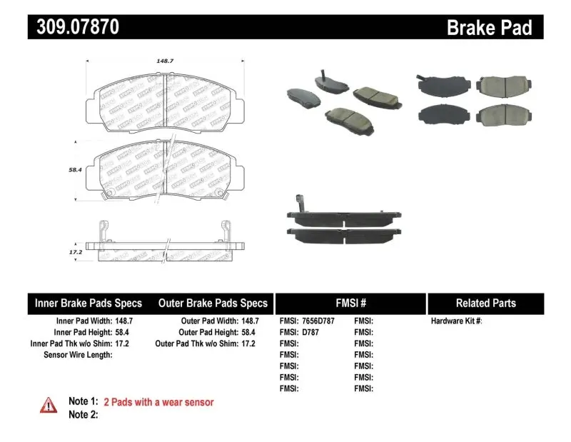 Stoptech Performance Front Brake Pads For 2004–2009 Acura Tsx And 2009 Acura Accord V6 Coupe Only 1