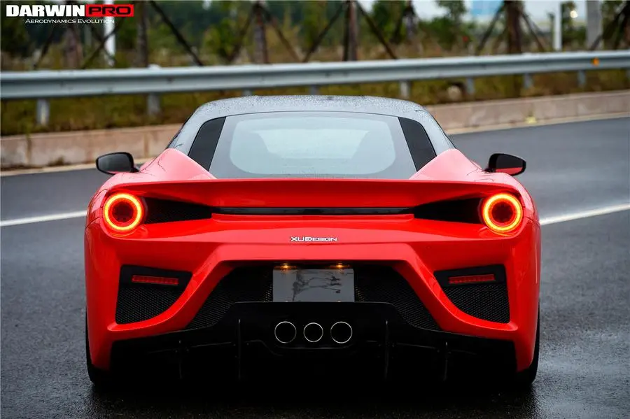 Darwinpro 2010-2015 Ferrari 458 Coupe Bkss Style Partial Carbon Fiber Rear Bumper And Carbon Fiber Trunk W/ Tail Light Cover 1