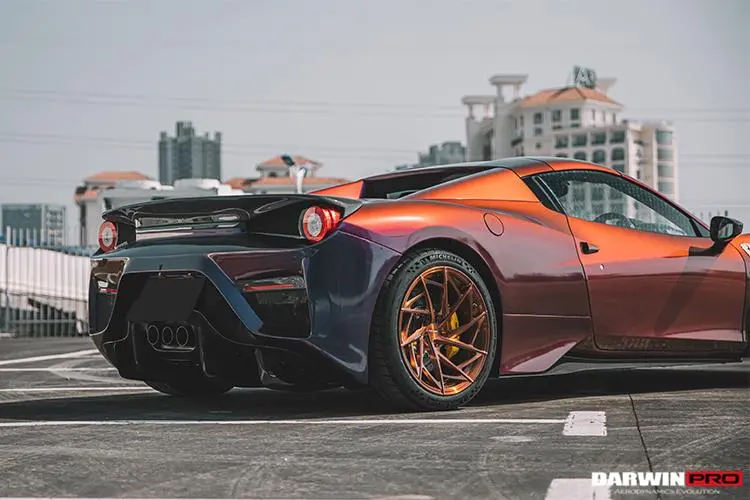 Darwinpro 2010-2015 Ferrari 458 Spider Bkss Style Partial Carbon Fiber Rear Bumper And Carbon Fiber Trunk W/ Tail Light Cover 1