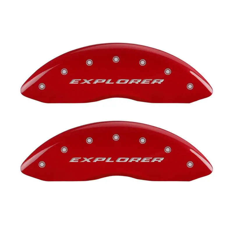Mgp Engraved Caliper Covers — Front And Rear For Ford Explorer, Red Finish With Silver Chrome Highlights 1