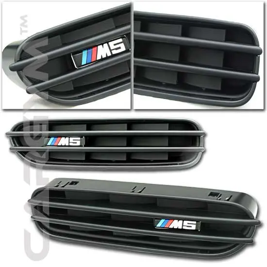 Bmw E60 5-Series M5 Style Side Fender Matt Black Fin Grills Set 1