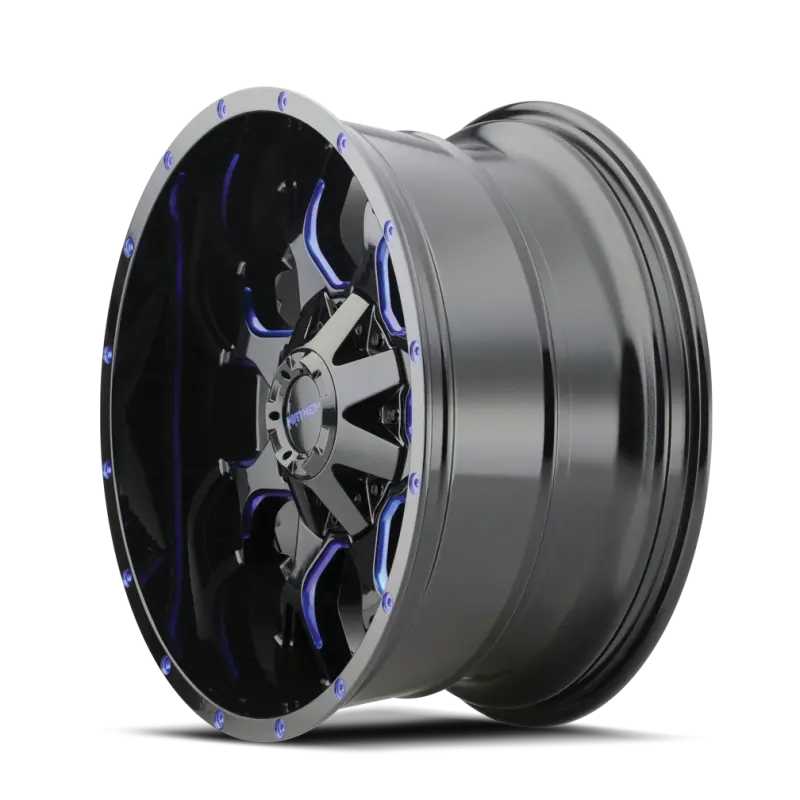 Mayhem 8015 Warrior Forged Alloy Wheel – 20X9", 8X165.1 Bolt Pattern, 0Mm Offset, 130.8Mm Hub Bore (Black W/ Prism Blue Accent) 2