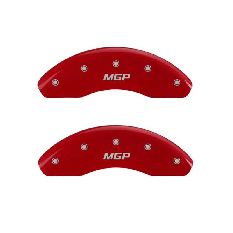 Mgp Engraved Caliper Covers – Front & Rear, Red Finish With Silver Chrome Accents 1