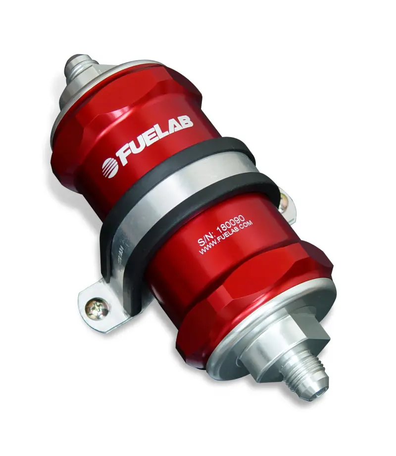 Fuelab Standard Inline Fuel Filter — -10An Inlet / -6An Outlet, 40-Micron Stainless Steel (Red) 1
