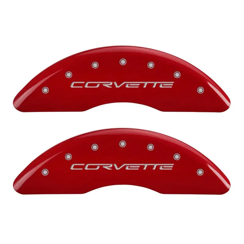 Mgp Engraved Caliper Covers – Front For C6 Corvette, Rear For C6/Z06, Red Finish With Silver Chrome Accents 1