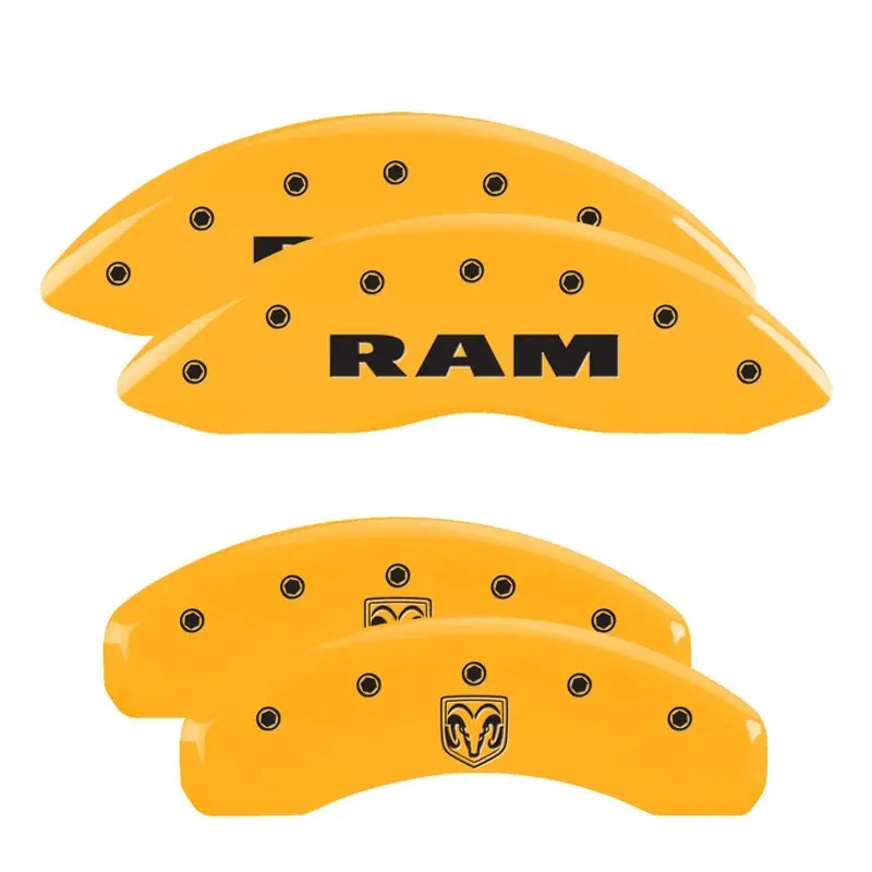 Mgp Ram-Themed Caliper Covers – Front & Rear, Yellow Finish With Black Chrome, Fits 2019 Ram 1500 1