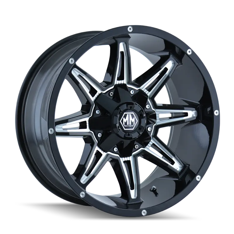 Mayhem Rampage Forged Aluminum Wheel — 20X9 Inch, 5X150 Bolt Pattern, +18Mm Offset, 110Mm Hub Bore, Black With Milled Spokes 1