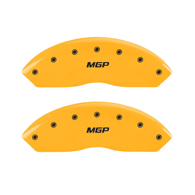 Mgp Engraved Caliper Covers — Front And Rear For 2001 Ford Mustang, Yellow Finish With Black Chrome Trim 1