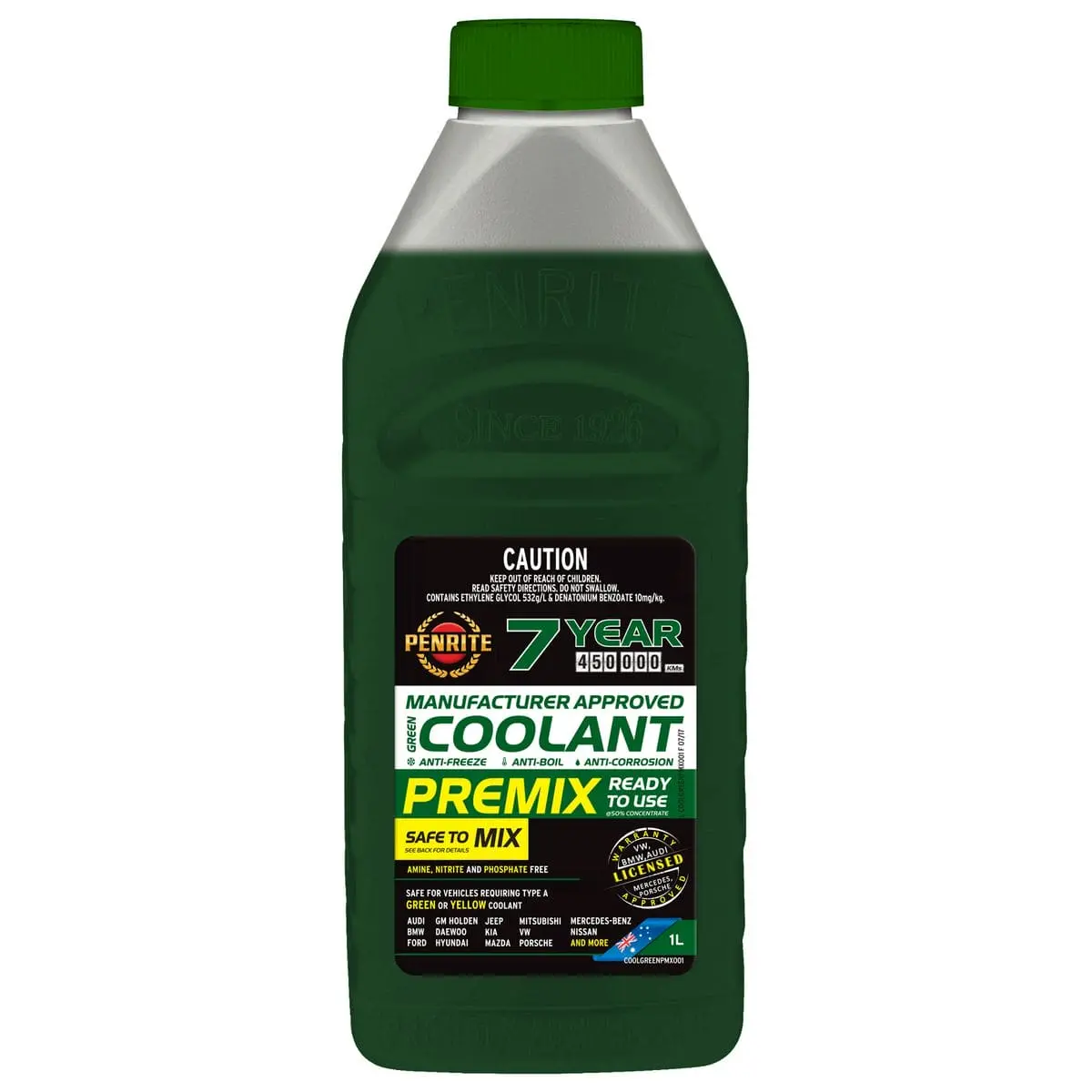 Penrite 7 Year 450,000Km Green Coolant Premix 1L 1