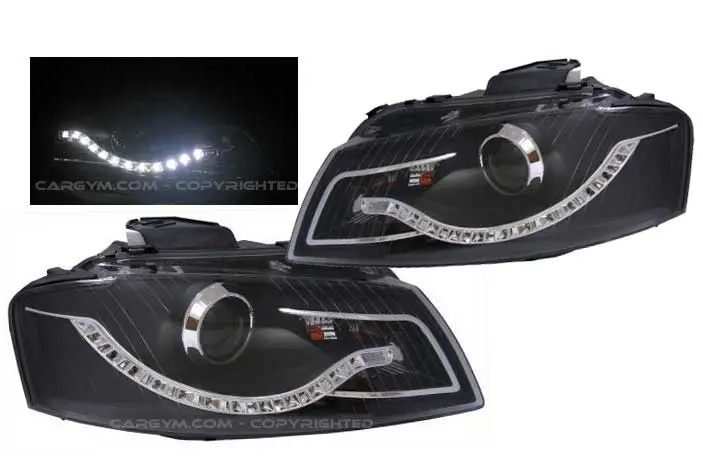 Audi 03-08 A3 8P1 8P Led Drl Devil Eye Black Projector Headlight 1