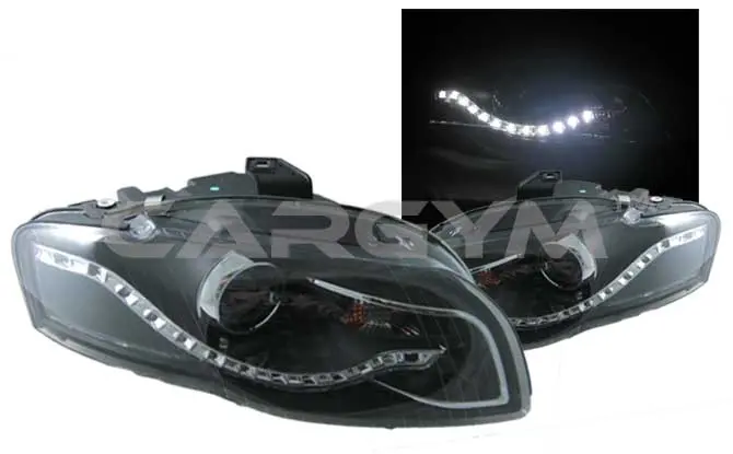 Audi 05-08 A4 B7 Led Drl Devil Eye Black Projector Headlight 1