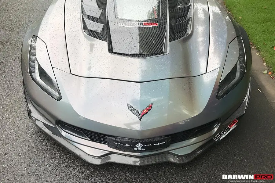 Darwinpro 2013-2019 Corvette C7 Z06 Grandsport Carbon Fiber Front Lip W/ Caps 2