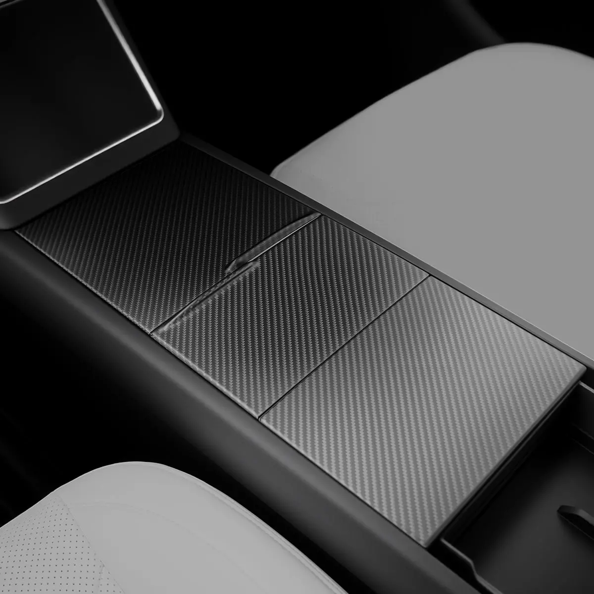 Dry Carbon Fiber Center Console Cover For Model Y Juniper / Model 3 Highland 1