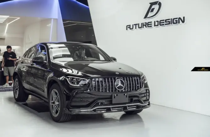 Future Design Carbon Fiber Front Lip Splitter For Mercedes Benz Glc250 Amg / Glc300 Amg / Glc43 Amg / Glc63 Amg W253 Glc & C253 Glc Coupe 2020+ Facelift 2