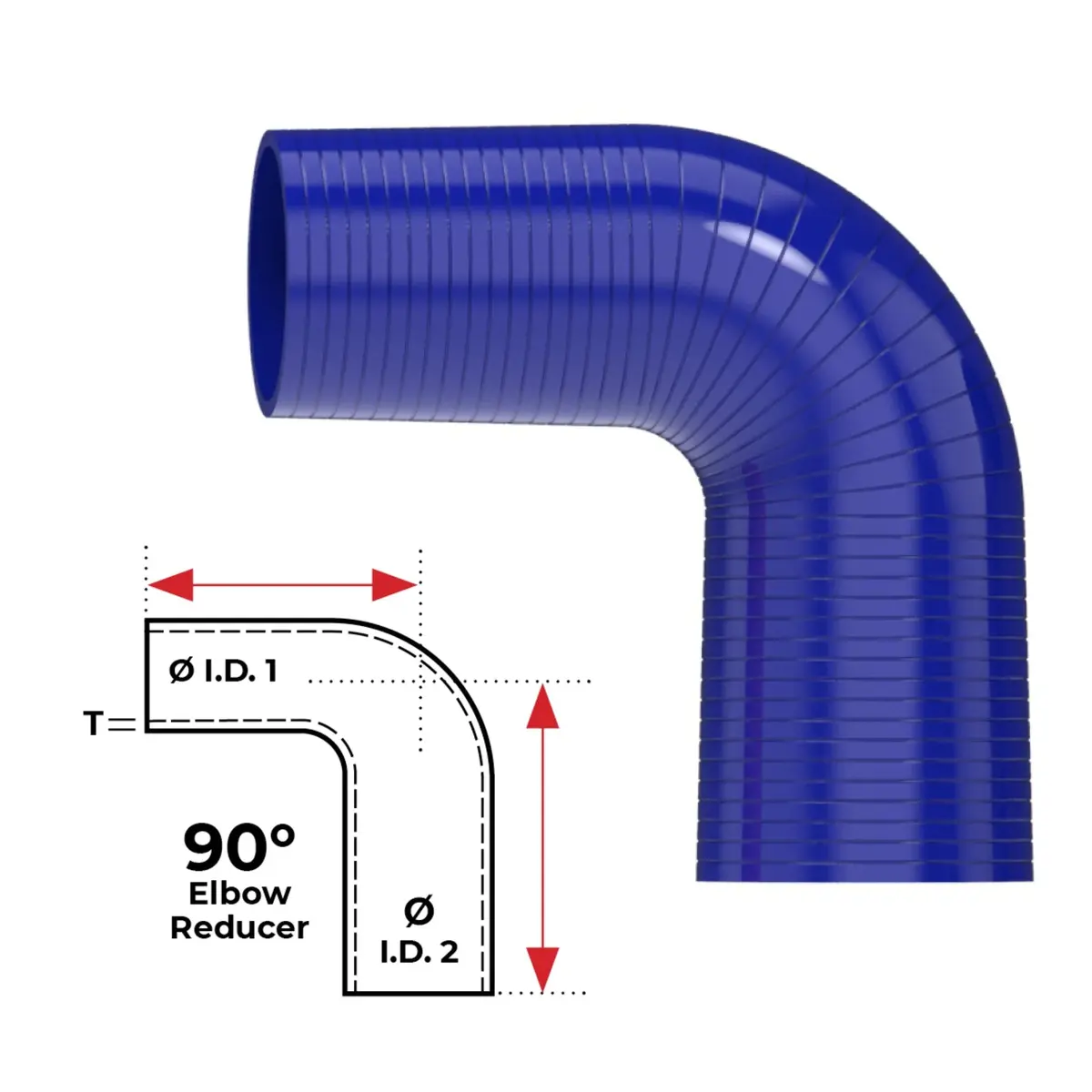 Redback Silicone Hose (2-1/2" In, 3" Out) 90° Bend Reducer (Blue) 1