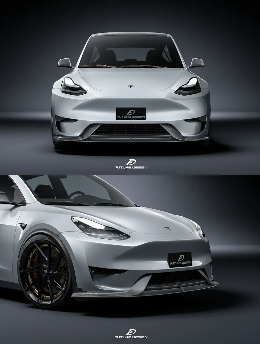 Future Design Carbon Fiber Front Lip Spoiler For Tesla Model Y 1