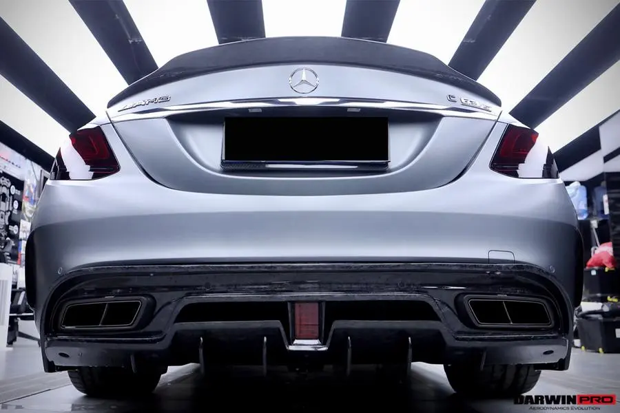 Darwinpro 2015-2018 Mercedes Benz W205 C63/S Amg Sedan Imp Style Carbon Fiber Rear Diffuser W/ Caps 2