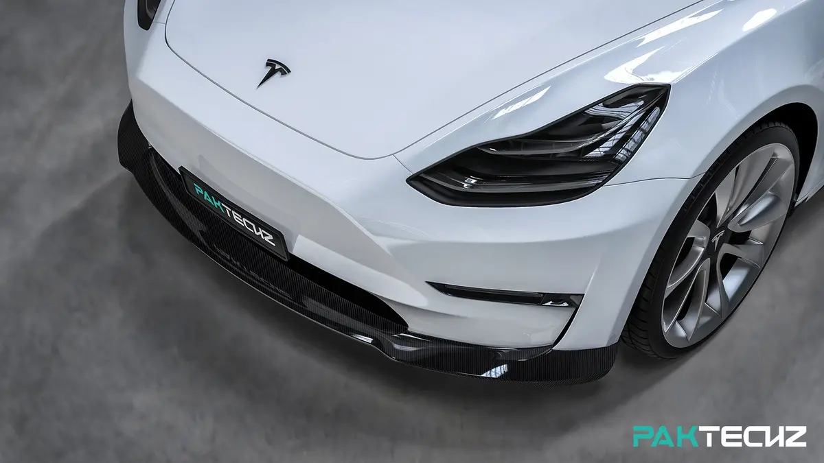Paktechz Carbon Fiber Front Lip Spoiler For Tesla Model 3 1