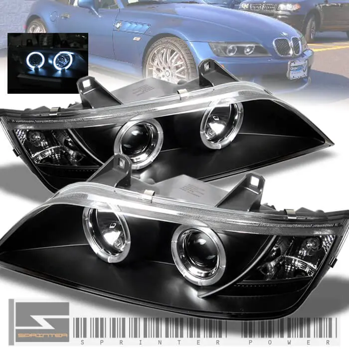 Bmw Z3 96-02 Black Housing Projector Headlight Led Angel Eyes 2