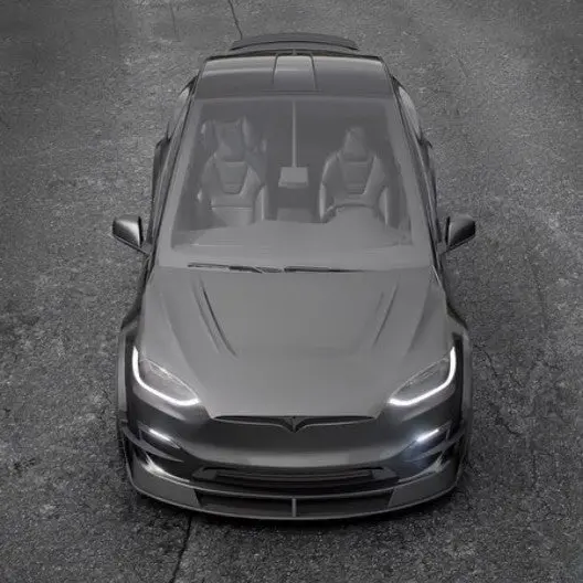 Revozport Plaid-Xr Carbon Fiber Front Lip Spoiler For Tesla Model X 1