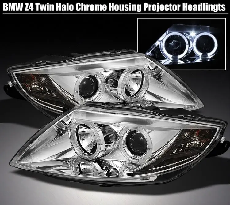 Bmw Z4 E85 03-08 Chrome Led Angel Eyes Projector Headlight 1