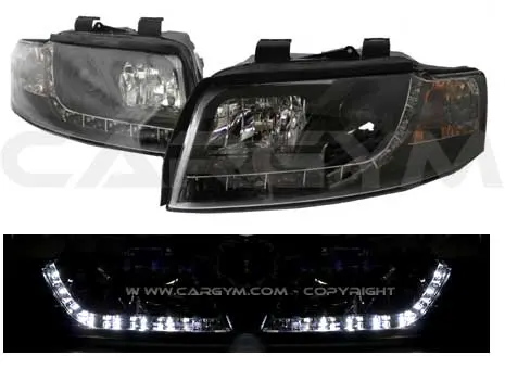 Audi 01-05 A4 S4 B6 Led Drl Devil Eye Black Projector Headlight 1