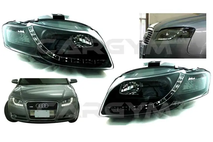 Audi 05-08 A4 S4 B7 Led Drl Devil Eye Black Projector Headlight 1
