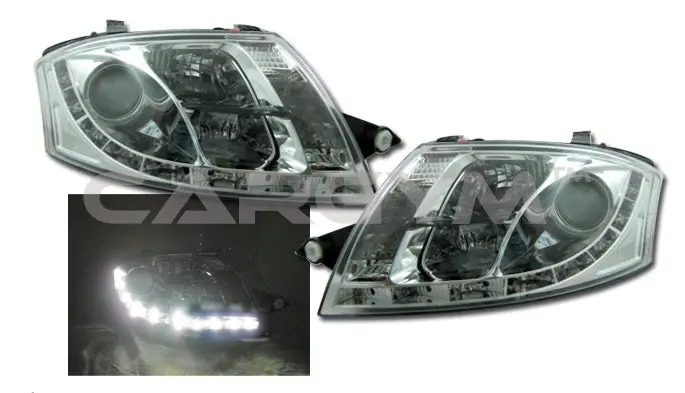 Audi Tt 99-07 Chrome Housing Led Drl Projector Headlight 1