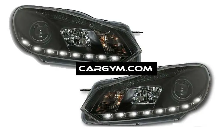 Volkswagen Golf 6 Vi Daytime Led Black Projector Headlight 1