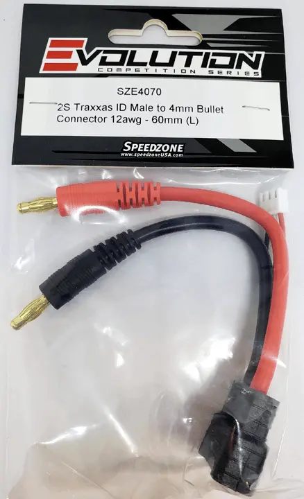 Sze4070 2S Traxxas Id Male To 4Mm Bullet Charger Connector 12Awg Wire 1