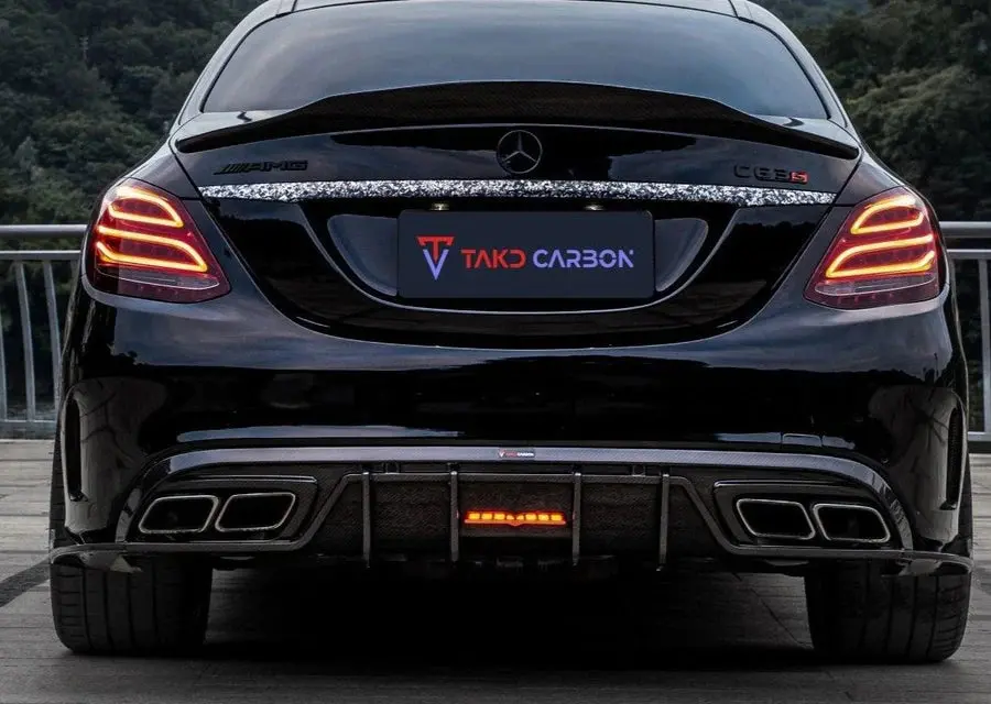 Takd Carbon Dry Carbon Fiber Rear Diffuser &Amp; Rear Canards For Mercedes Benz C-Class C63 C63s 2019+ Sedan W205 / Wagon S205 1