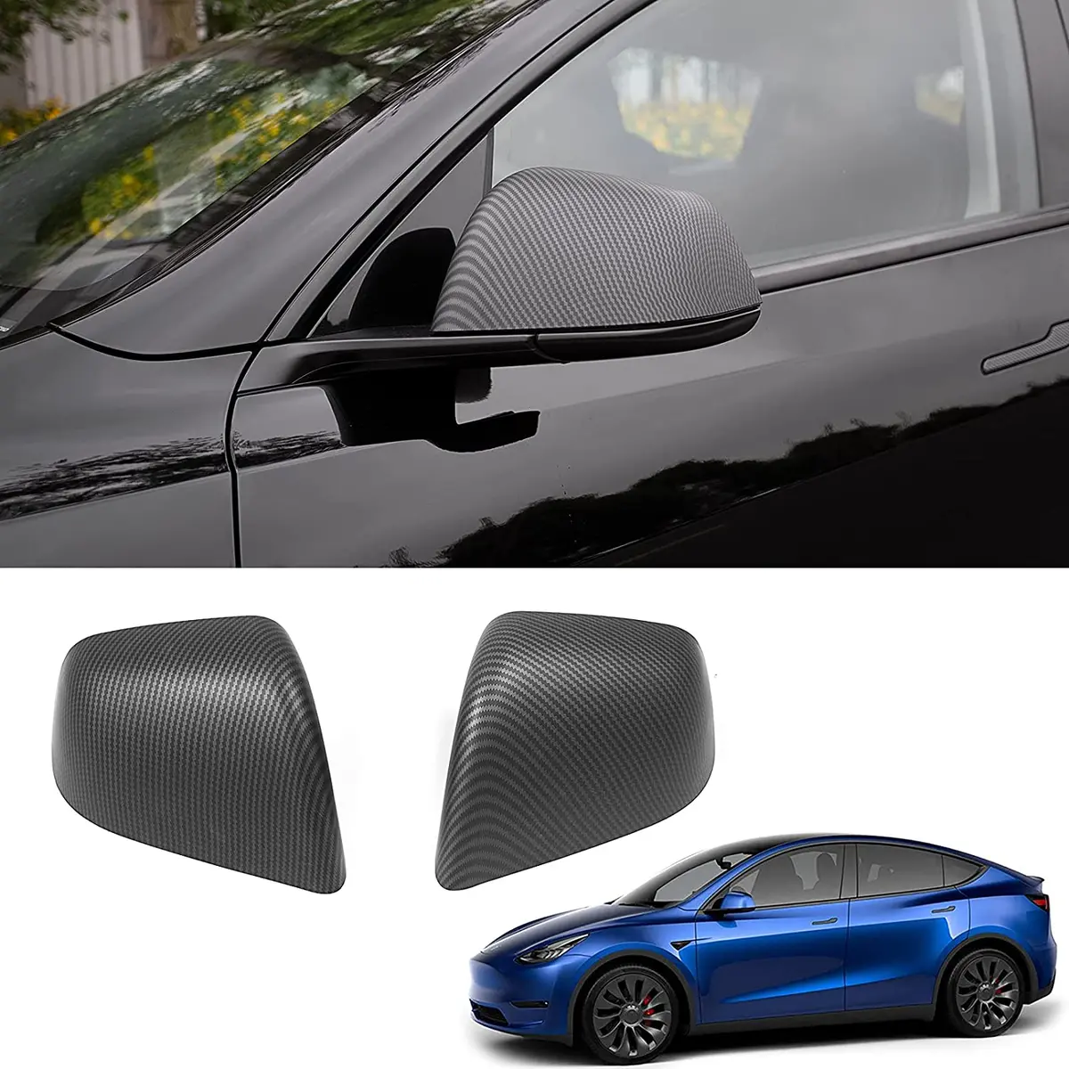 Abs Mirror Covers For Model 3/Y | 4 Finishes | 3M Tape | Scratch Protection | 3 Versions 3
