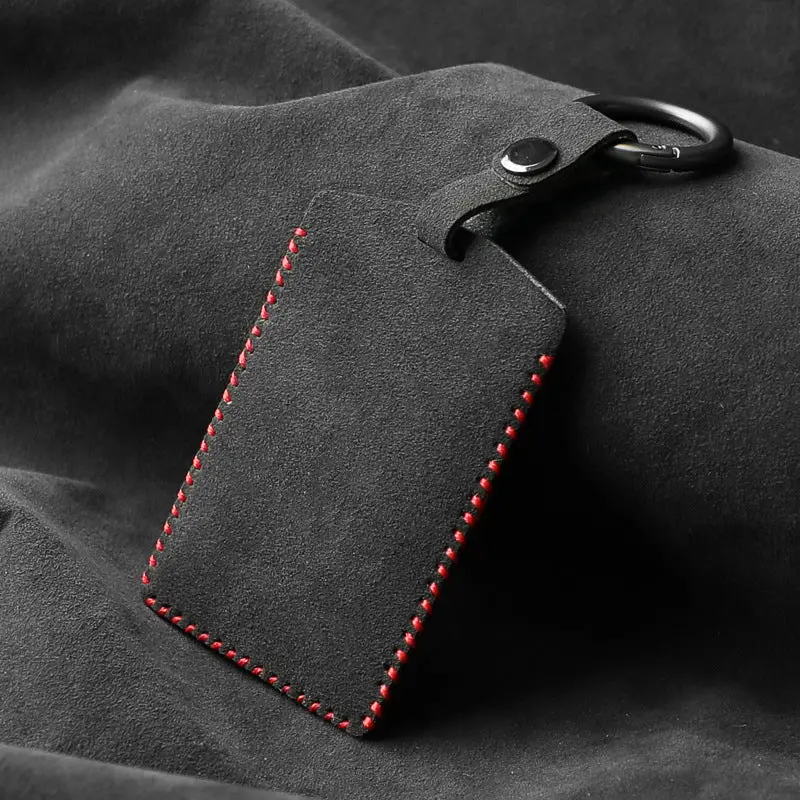 Alcantara Key Card Holder For Model 3/Y | Italian Material | Hook & Keychain | White Stitching 1