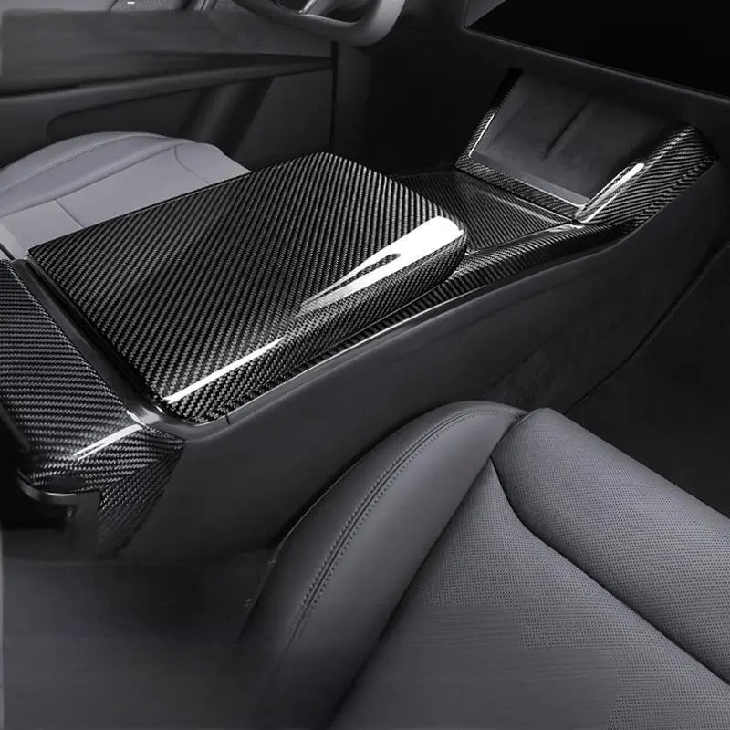 Armrest Box Dry Carbon Fiber Overlay For Model S/X 2021+ 2