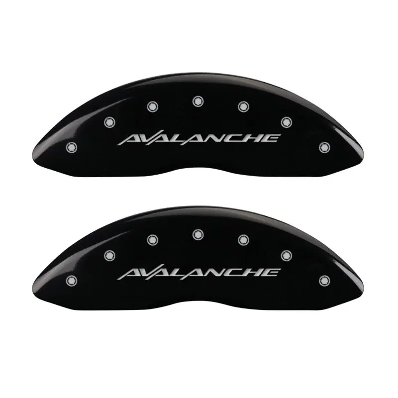 Mgp Engraved Caliper Covers — Front And Rear For Chevrolet Avalanche, Black Finish With Silver Chrome Detailing 1