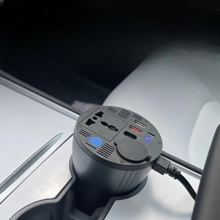 150W Cup Holder Power Inverter | Eu Outlets + Usb Ports | Qc 3.0 | Led Display 1