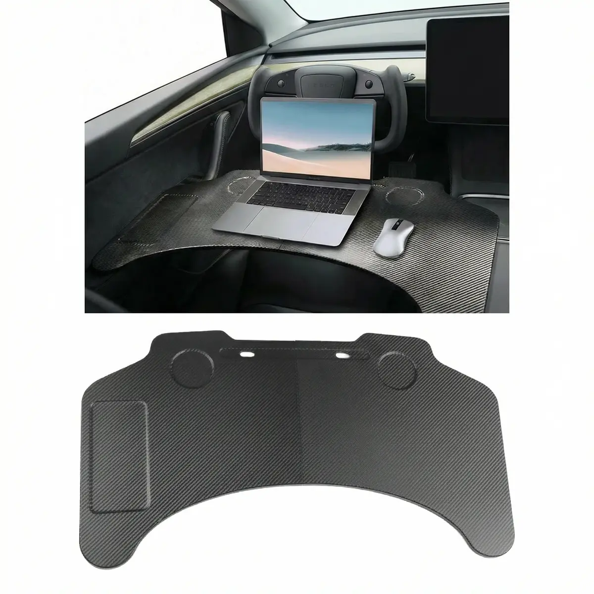 Carbon Fiber Pattern Foldable Working Tray Table For Model 3 Highland & Model Y Juniper | Abs 1