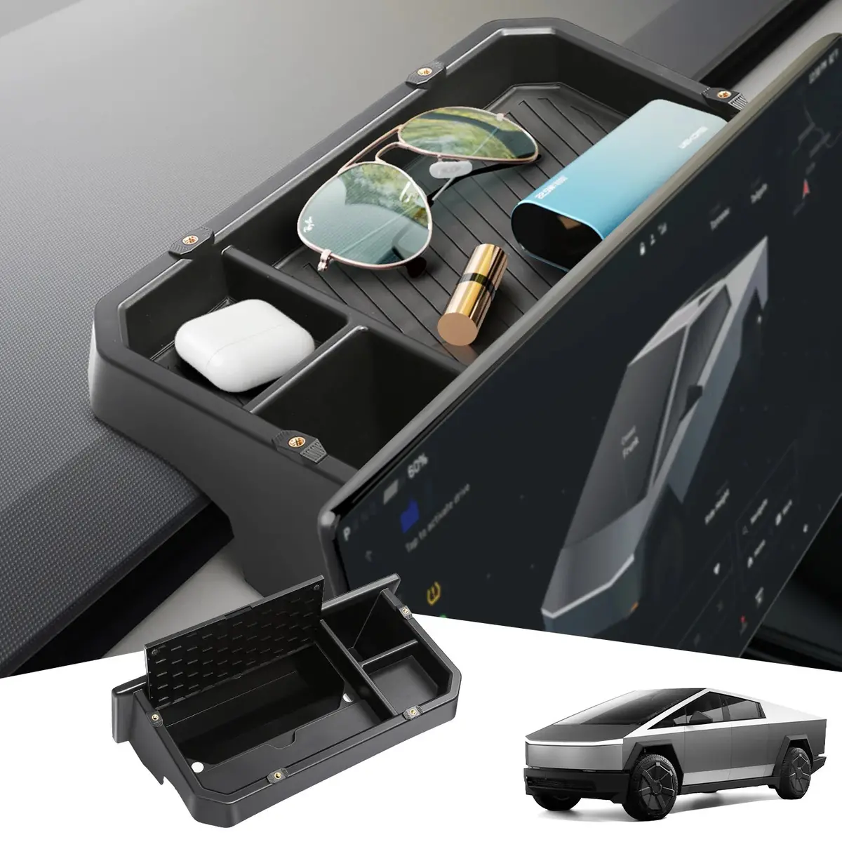 Center Console Behind Screen Storage Box With Hidden Storage Space For Cybertruck 1