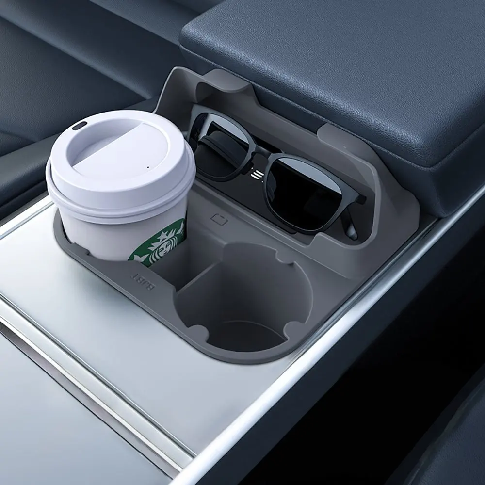 Center Console Cup Holder With Storage For Model 3/Y | Food-Grade Silicone | 2-Slot 1